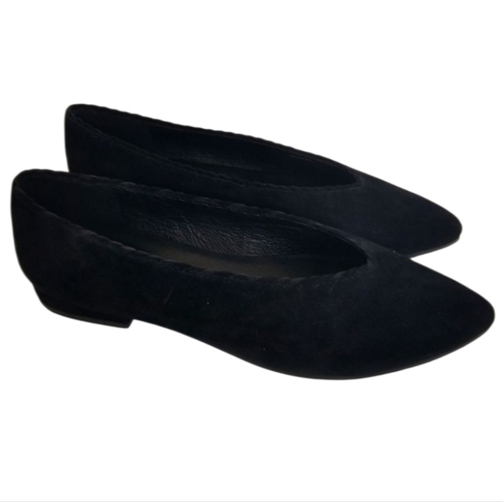 Eileen Fisher Willow Black Suede Pointed Toe Flats Size 7.5